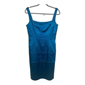 Jax Dress Womens Size Blue Sleeveless Pencil Sheath Ruched Lined Party